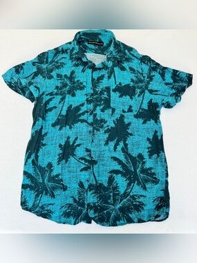 Molokai Surf Co Shirt Mens Large Blue Palm Trees Short Sleeve Button Down